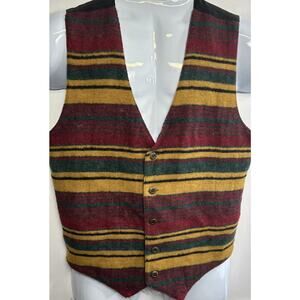 VTG 90s Blanket Stripe Wool Suit Vest Red Yellow Green Colorful Tribal M/L 42